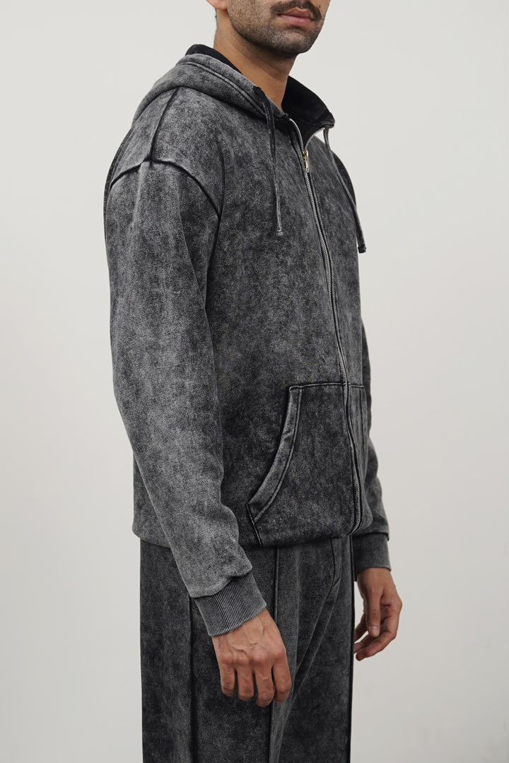 CHARCOAL SOFT COTTON FLEECE HOODIE