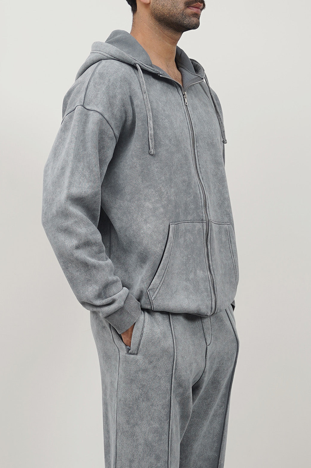 GREY SOFT COTTON FLEECE HOODIE