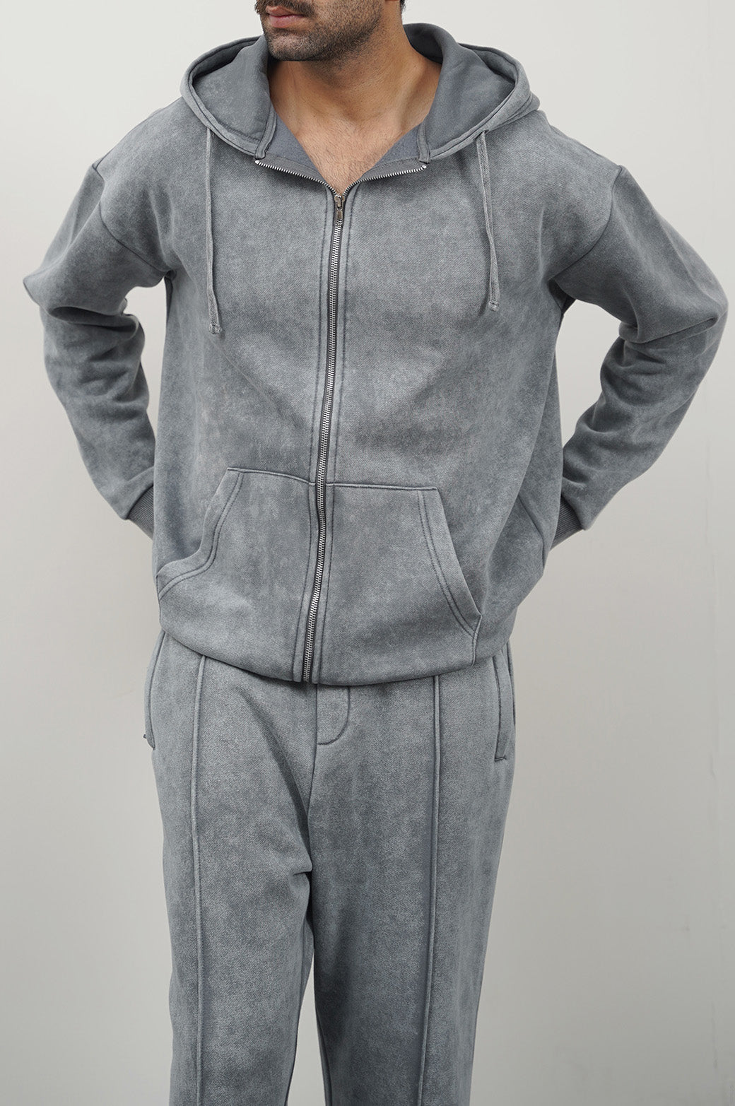 GREY SOFT COTTON FLEECE HOODIE