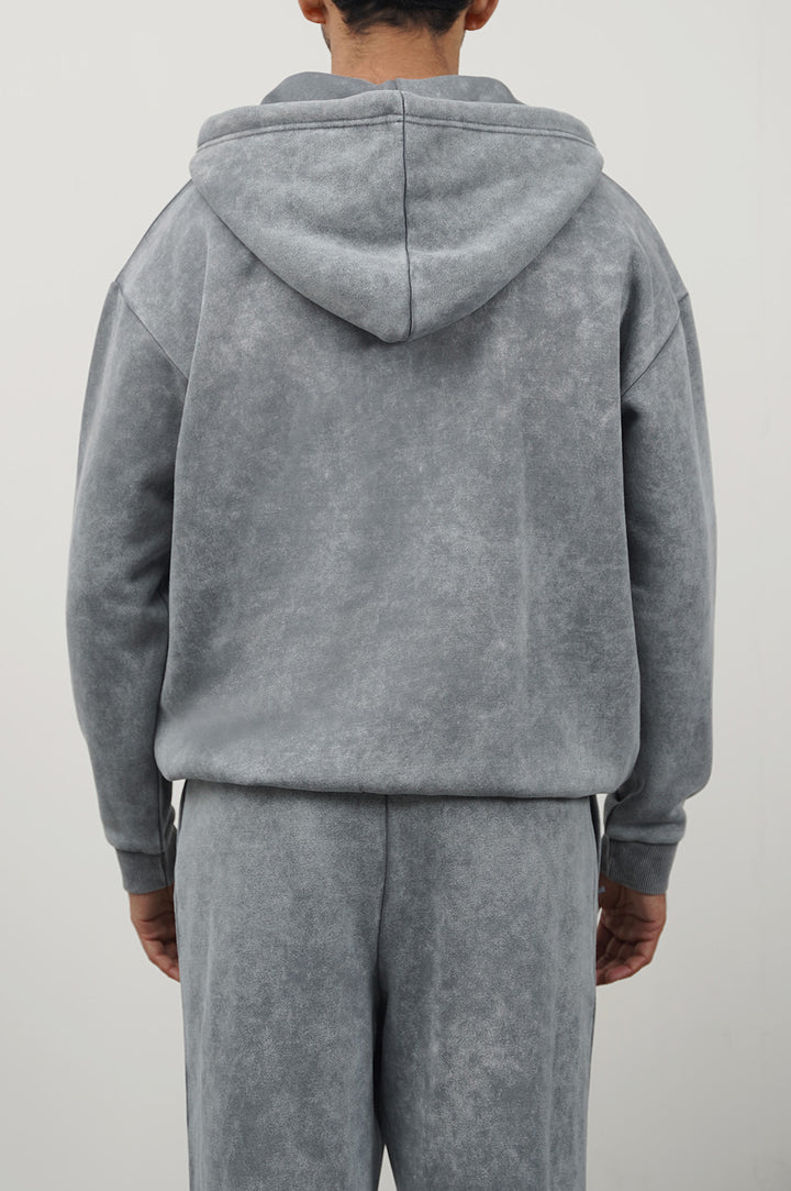 GREY SOFT COTTON FLEECE HOODIE