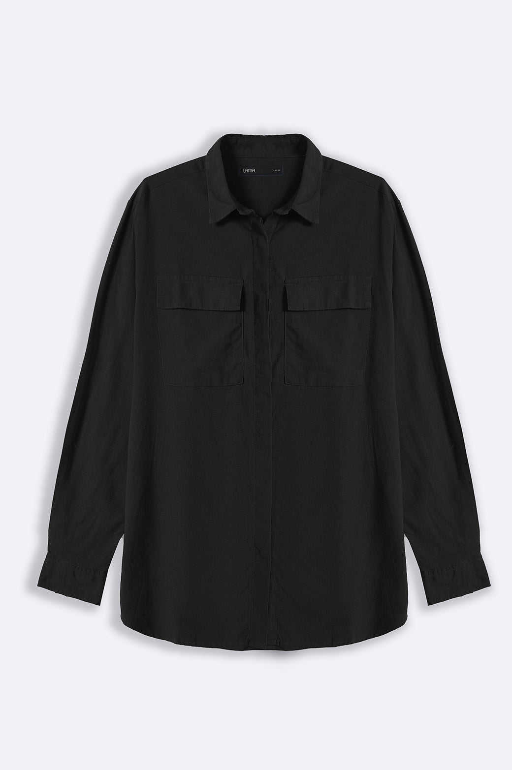 BLACK LINEN SHIRT WITH FLAP POCKETS