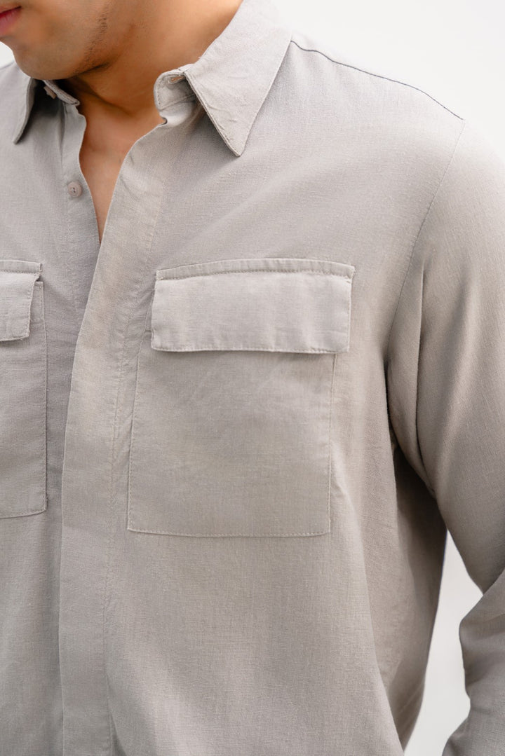 GREY LINEN SHIRT WITH FLAP POCKETS