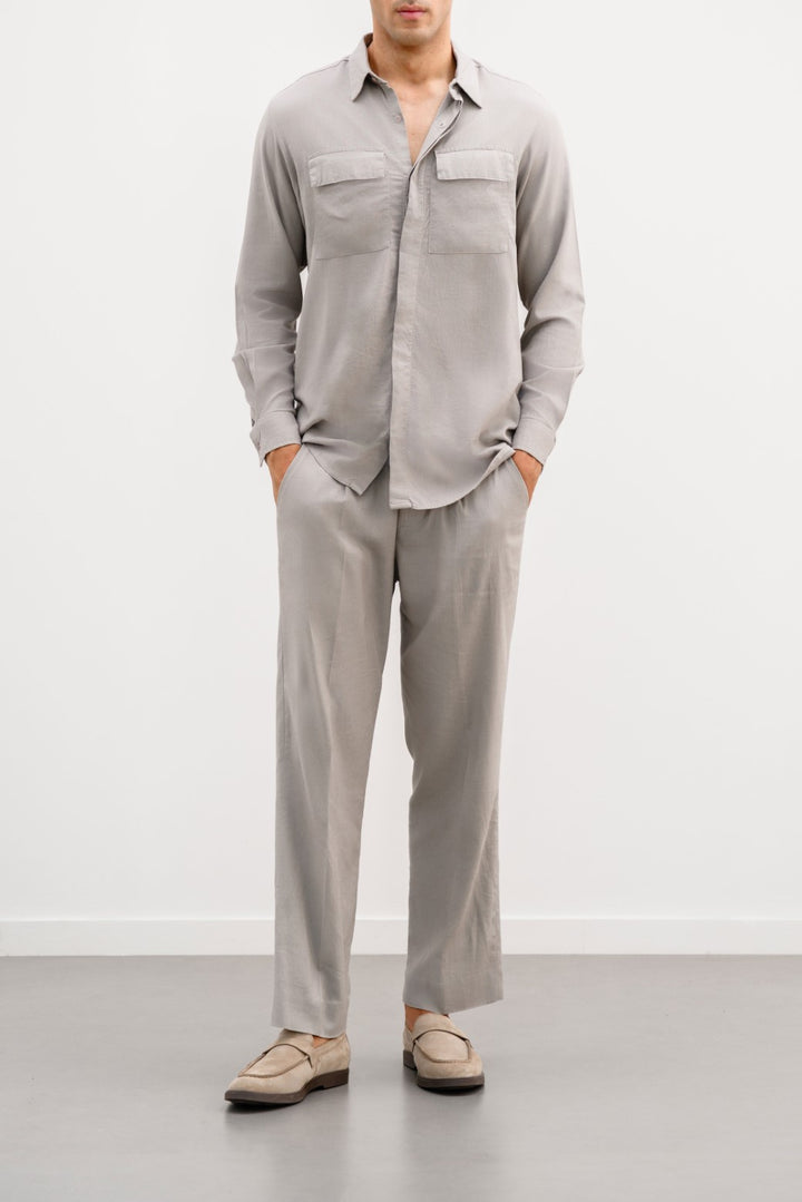 GREY LINEN SHIRT WITH FLAP POCKETS