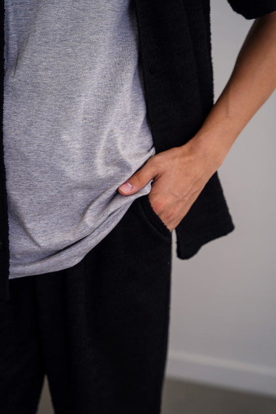 BLACK BOUCLE TROUSERS