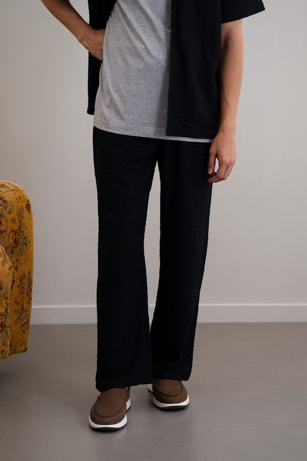BLACK BOUCLE TROUSERS