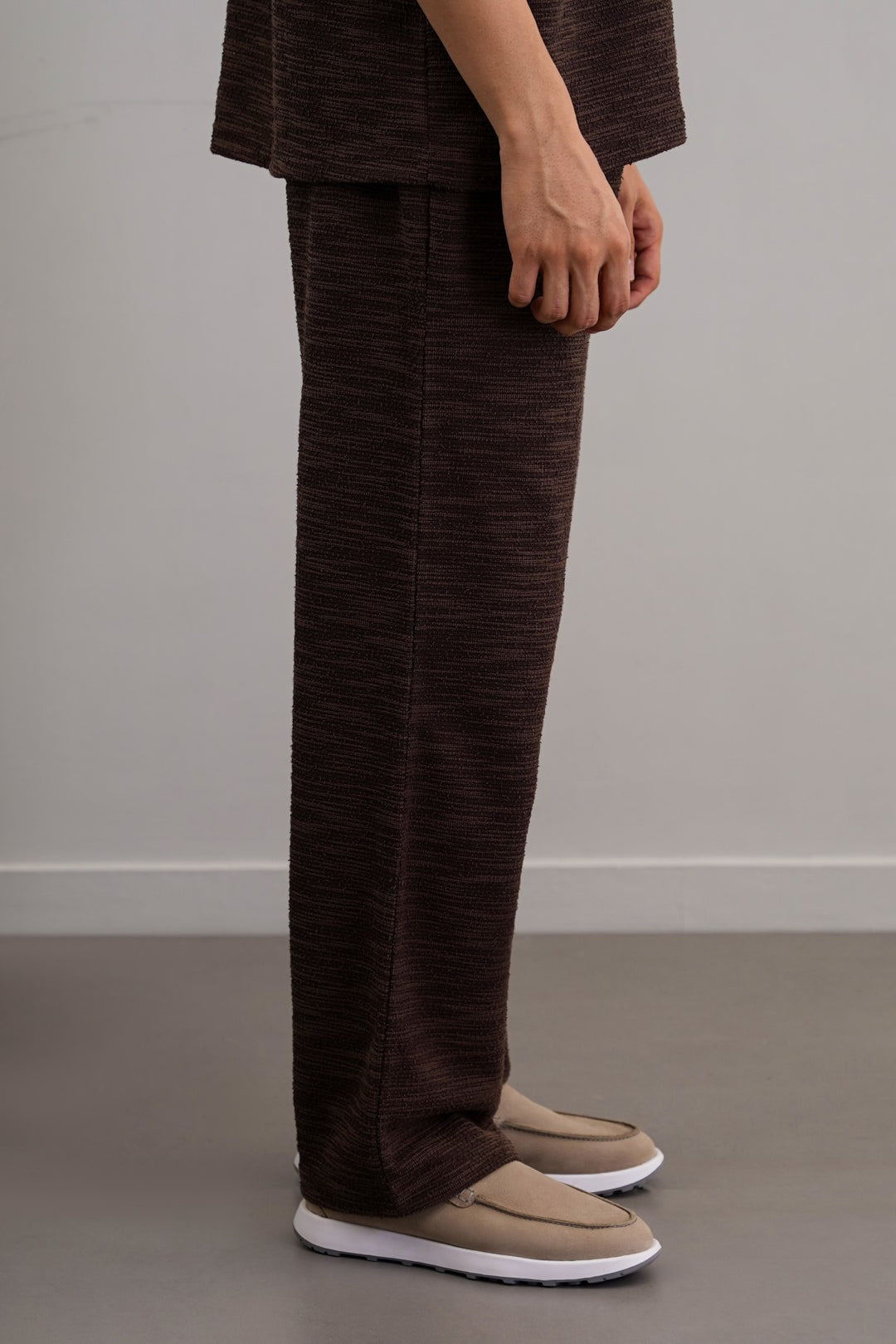 DARK BROWN BOUCLE TROUSERS