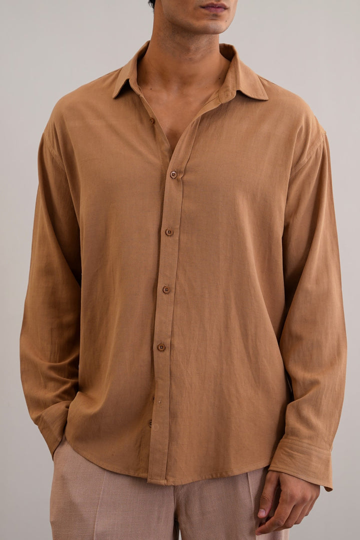 KHAKI OVERSIZED LINEN SHIRT