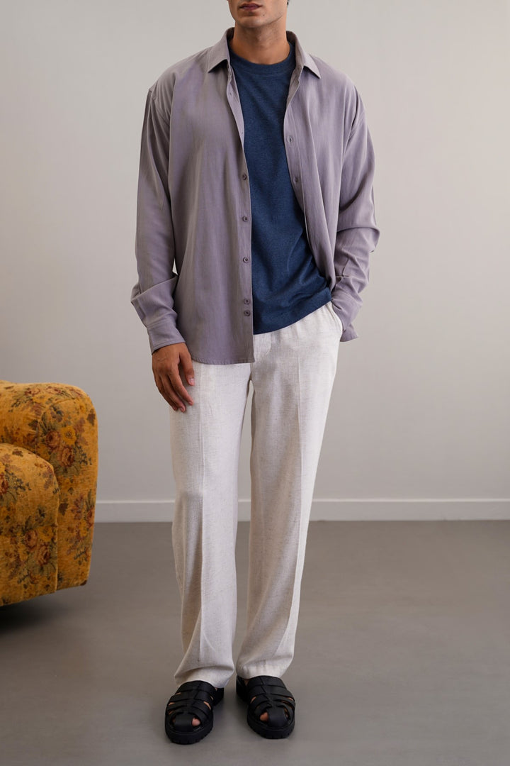 LIGHT GREY OVERSIZED LINEN SHIRT