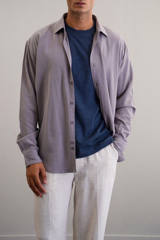 LIGHT GREY OVERSIZED LINEN SHIRT