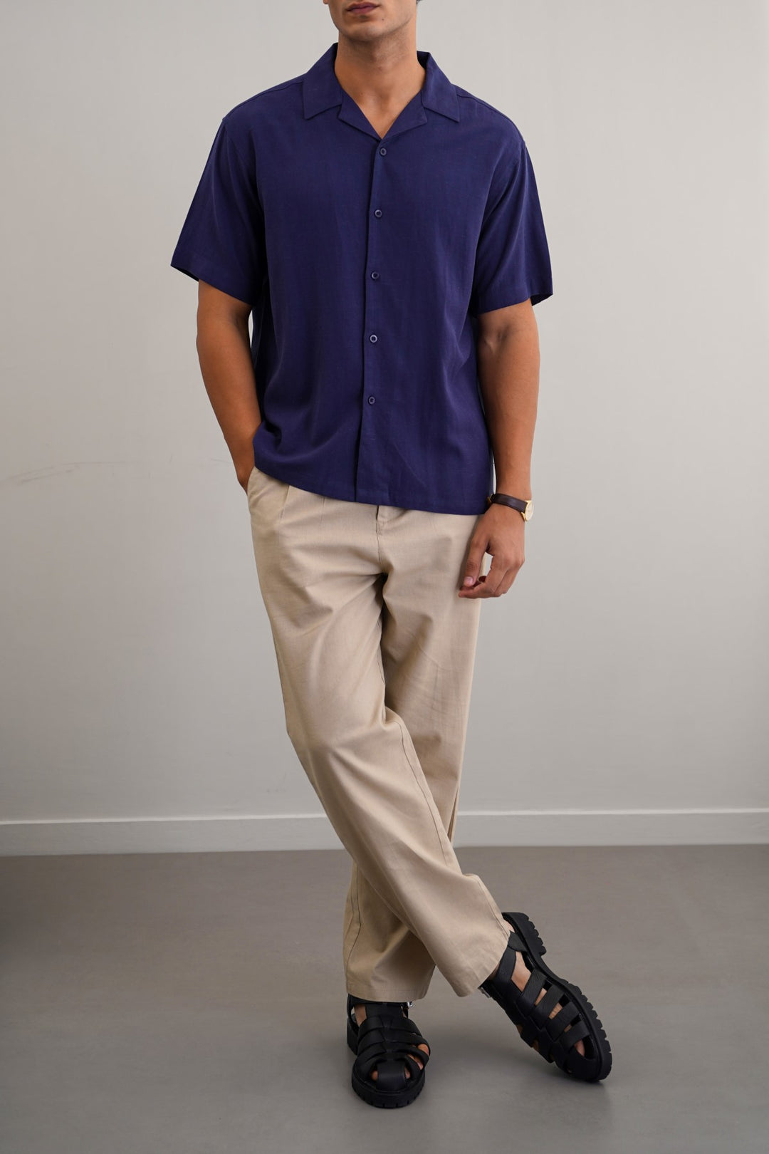NAVY RELAXED SAFARI SHIRT