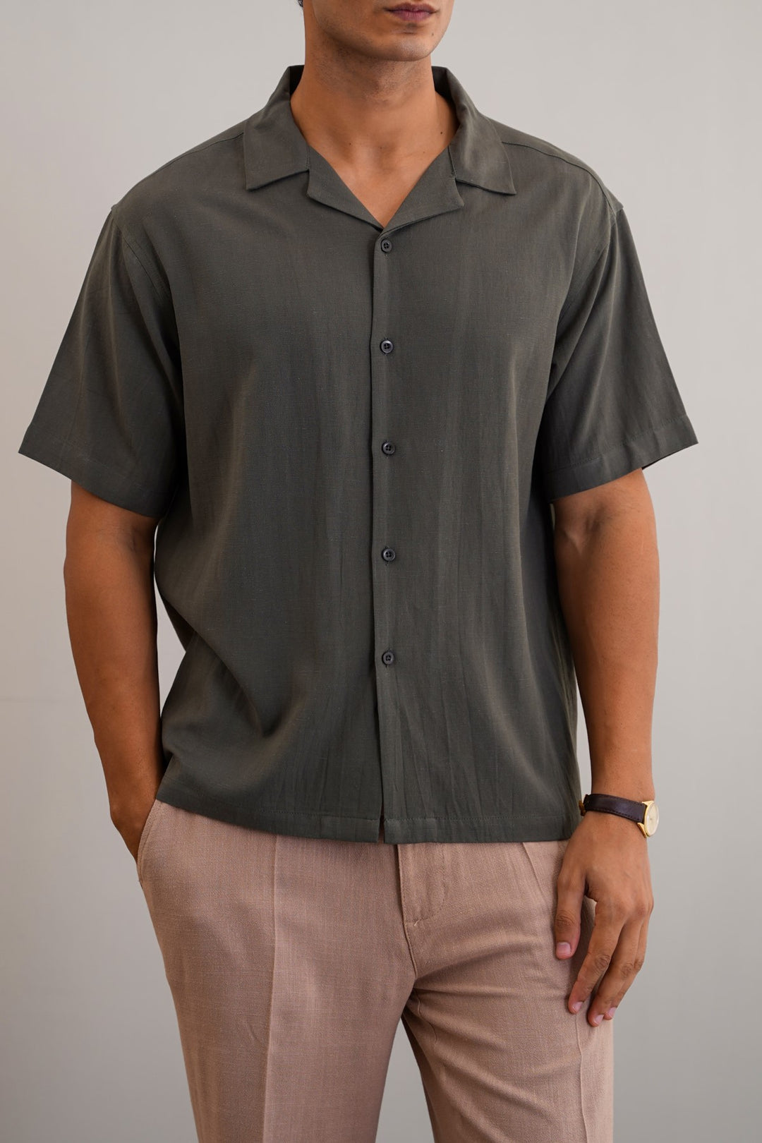OLIVE RELAXED SAFARI SHIRT