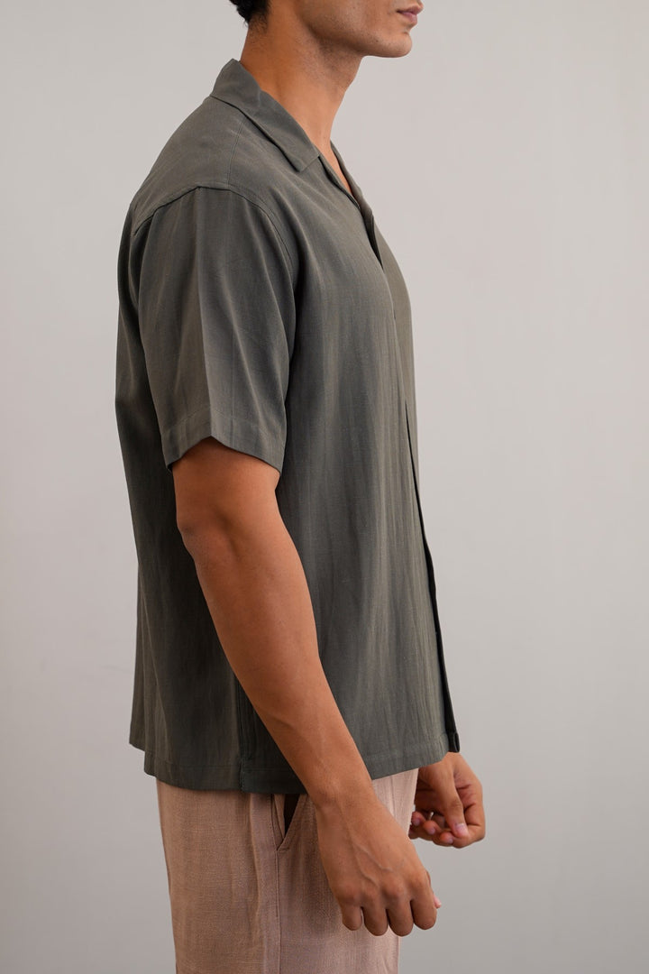 OLIVE RELAXED SAFARI SHIRT