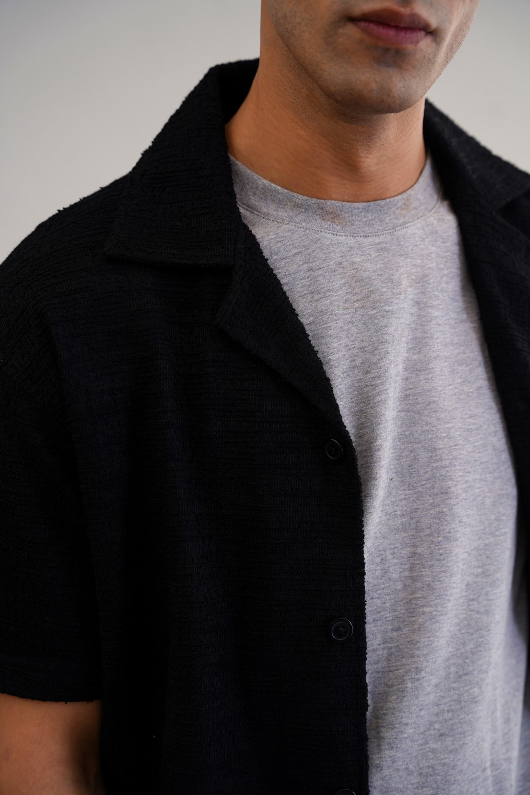 BLACK BOUCLE SAFARI SHIRT