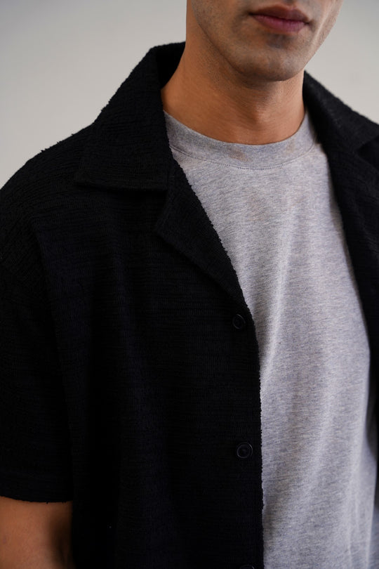 BLACK BOUCLE SAFARI SHIRT