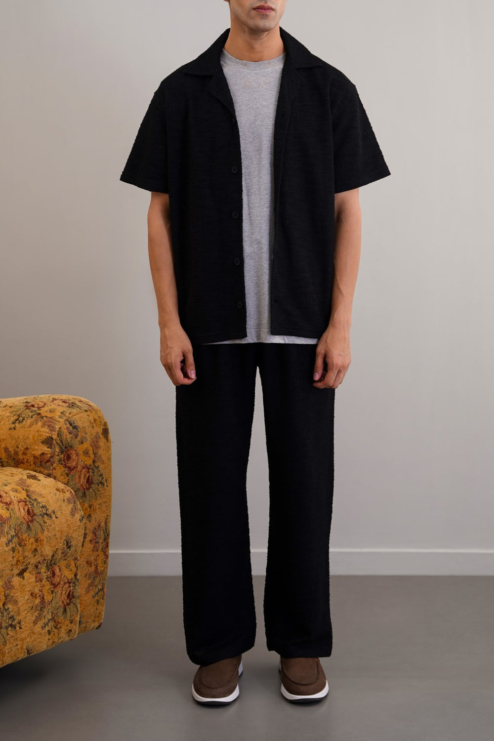 BLACK BOUCLE SAFARI SHIRT