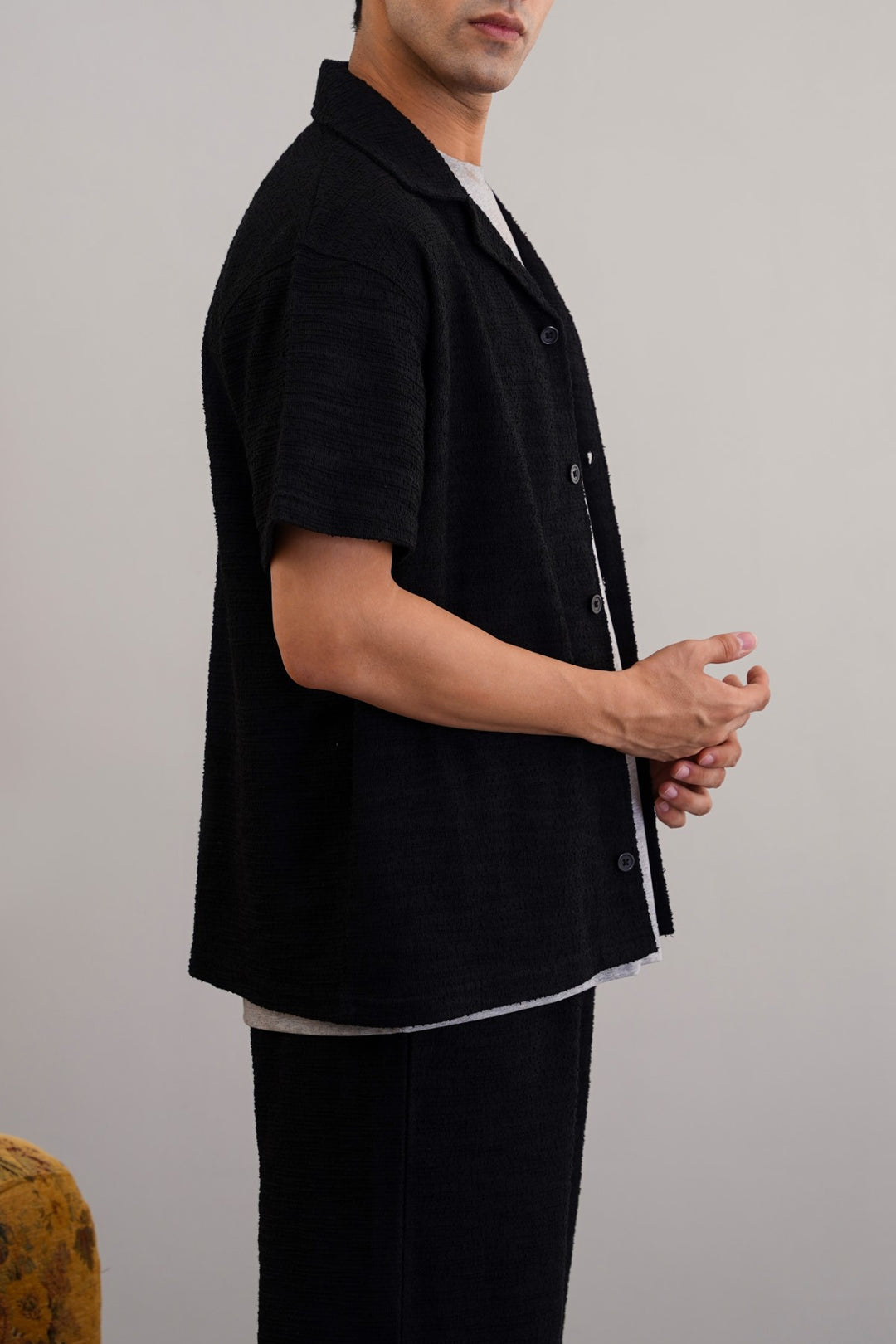 BLACK BOUCLE SAFARI SHIRT