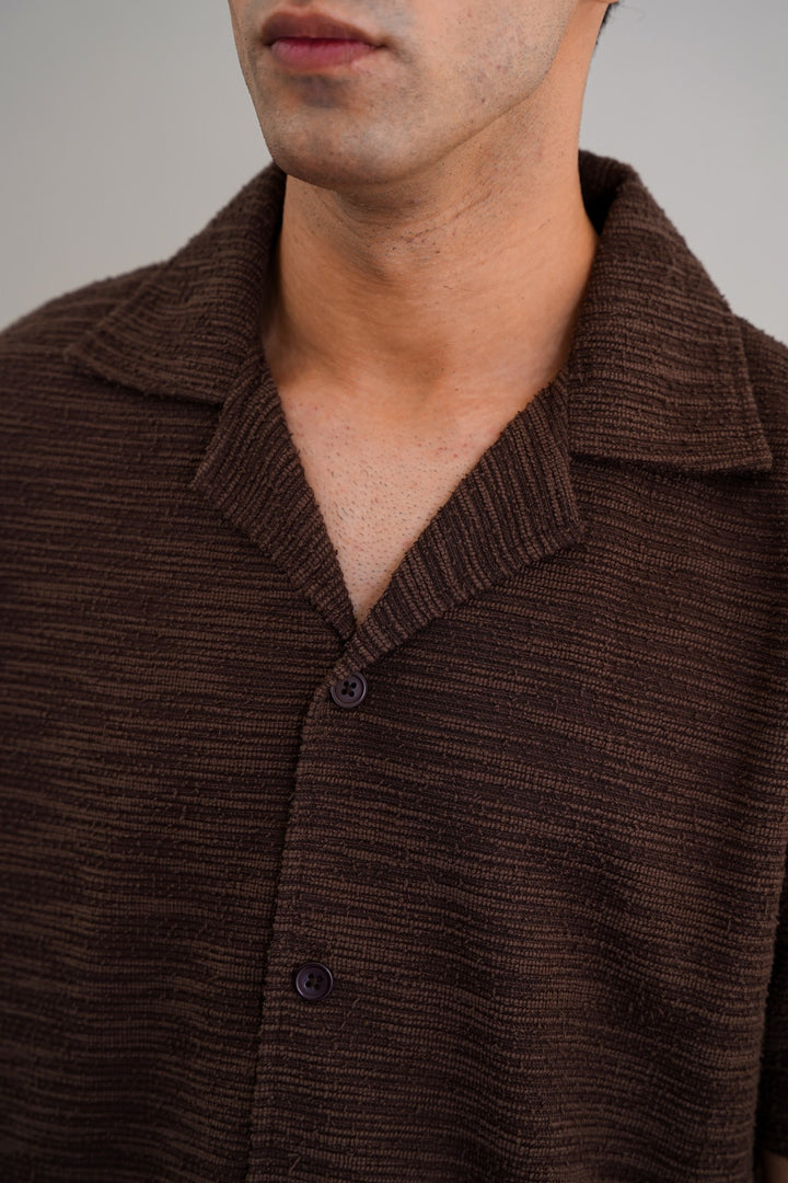 DARK BROWN BOUCLE SAFARI SHIRT