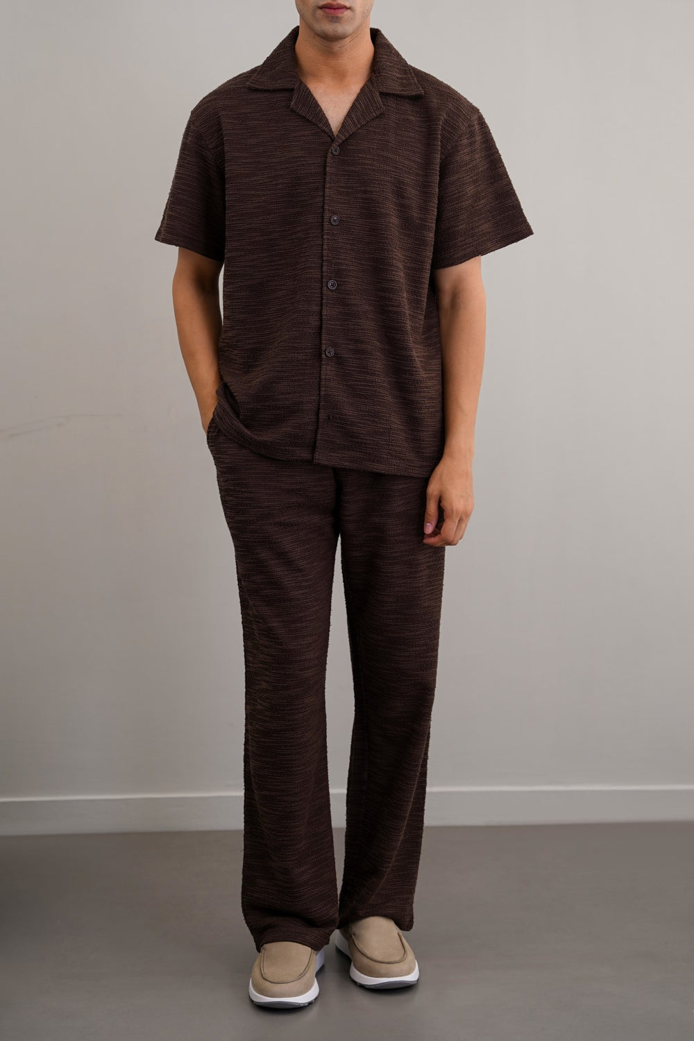 DARK BROWN BOUCLE SAFARI SHIRT