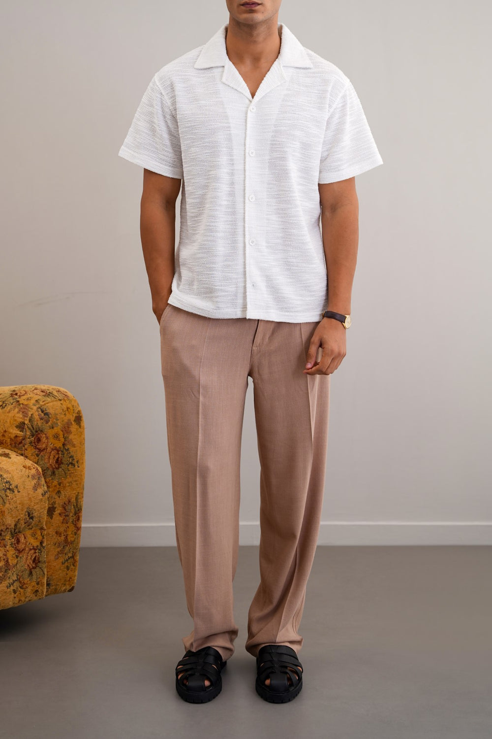 WHITE BOUCLE SAFARI SHIRT