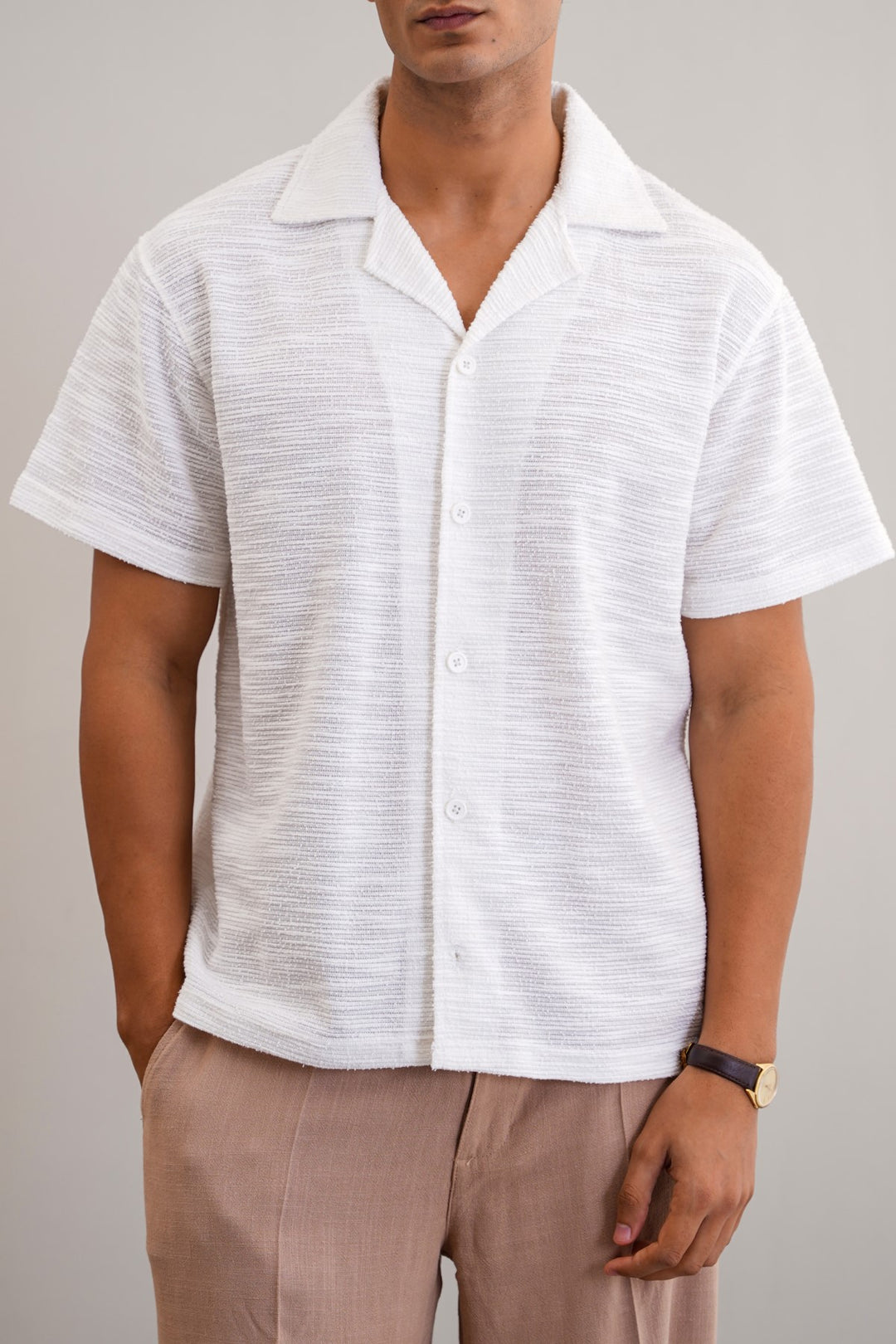 WHITE BOUCLE SAFARI SHIRT
