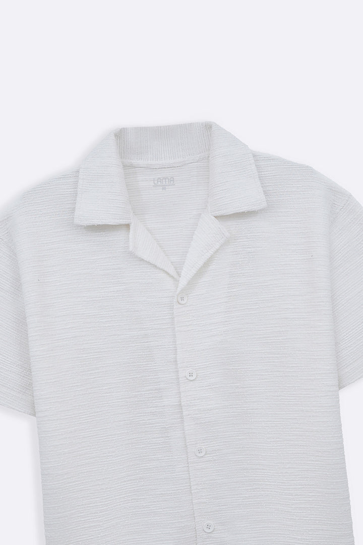WHITE BOUCLE SAFARI SHIRT