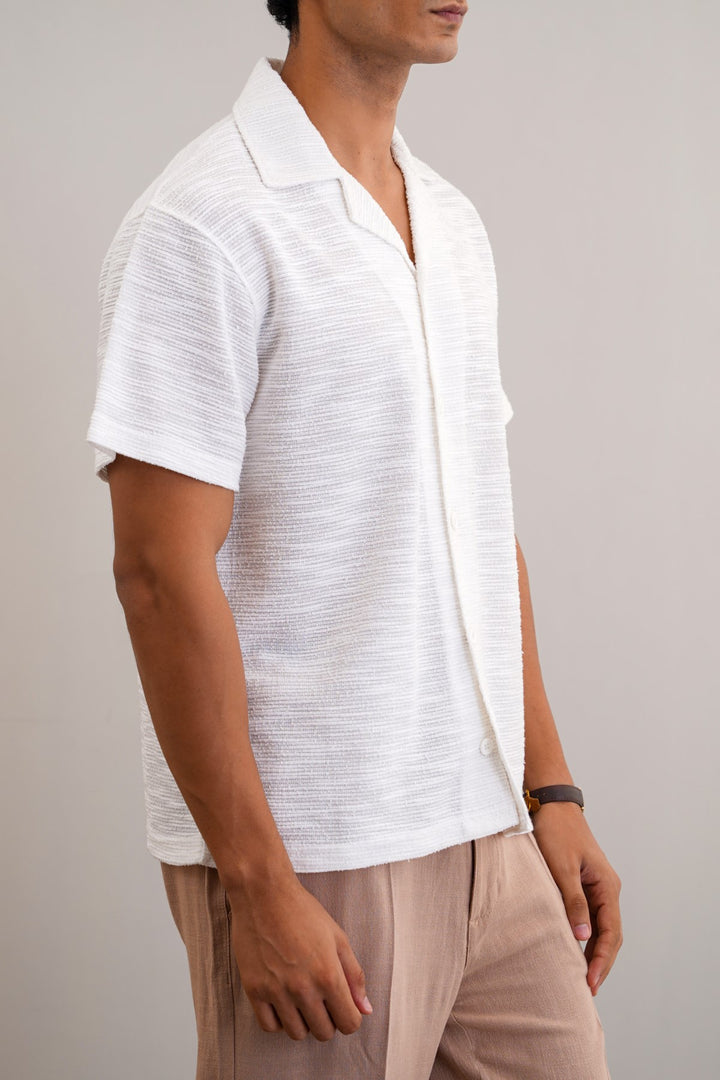 WHITE BOUCLE SAFARI SHIRT