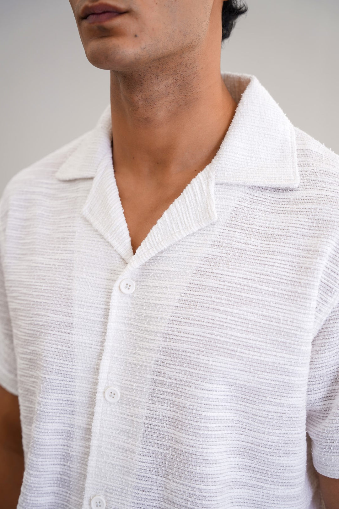 WHITE BOUCLE SAFARI SHIRT