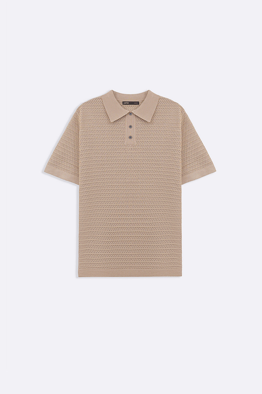BEIGE KNITTED MESH POLO