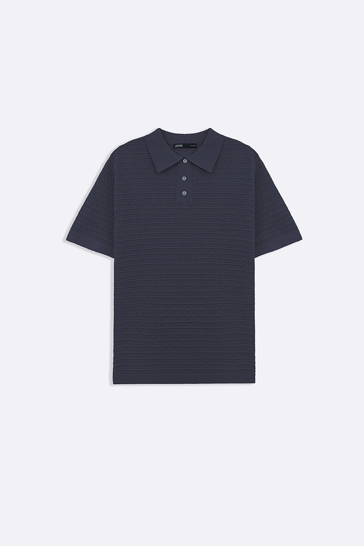 CHARCOAL KNITTED MESH POLO