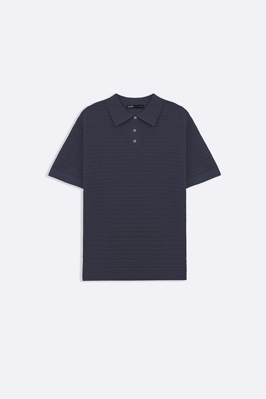 CHARCOAL KNITTED MESH POLO