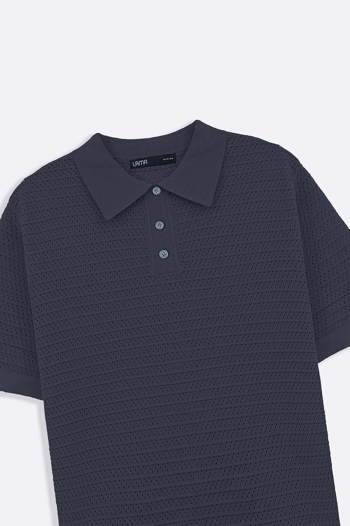 CHARCOAL KNITTED MESH POLO