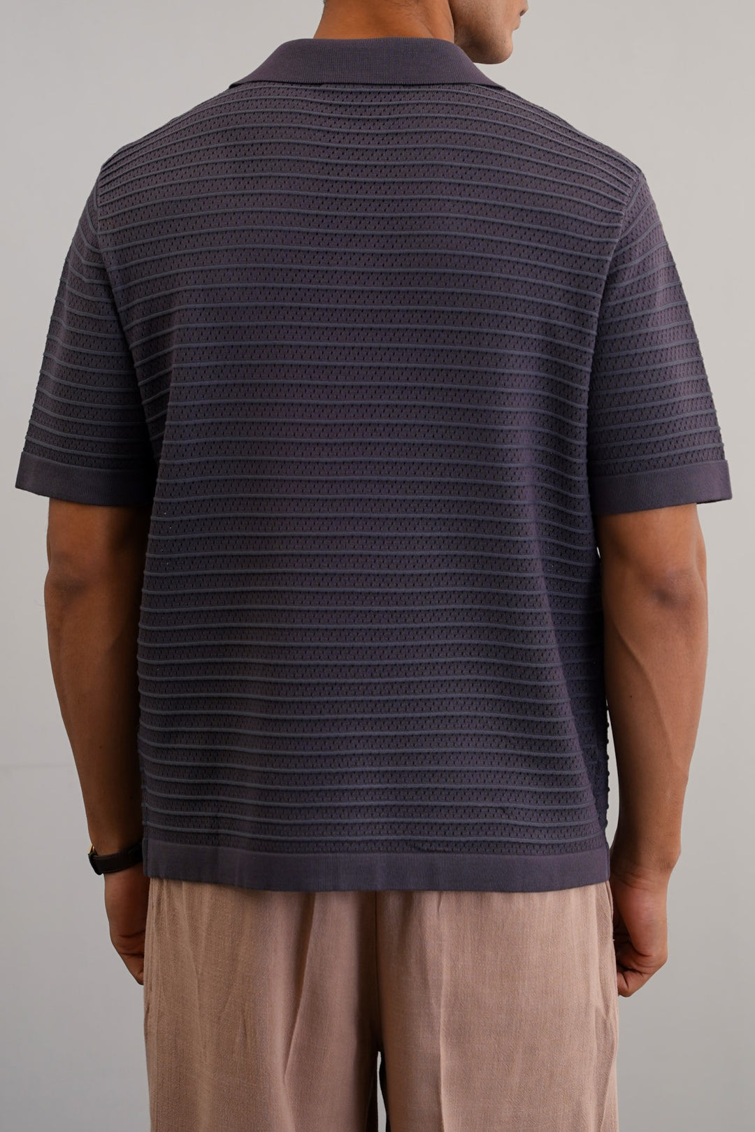 CHARCOAL KNITTED MESH POLO