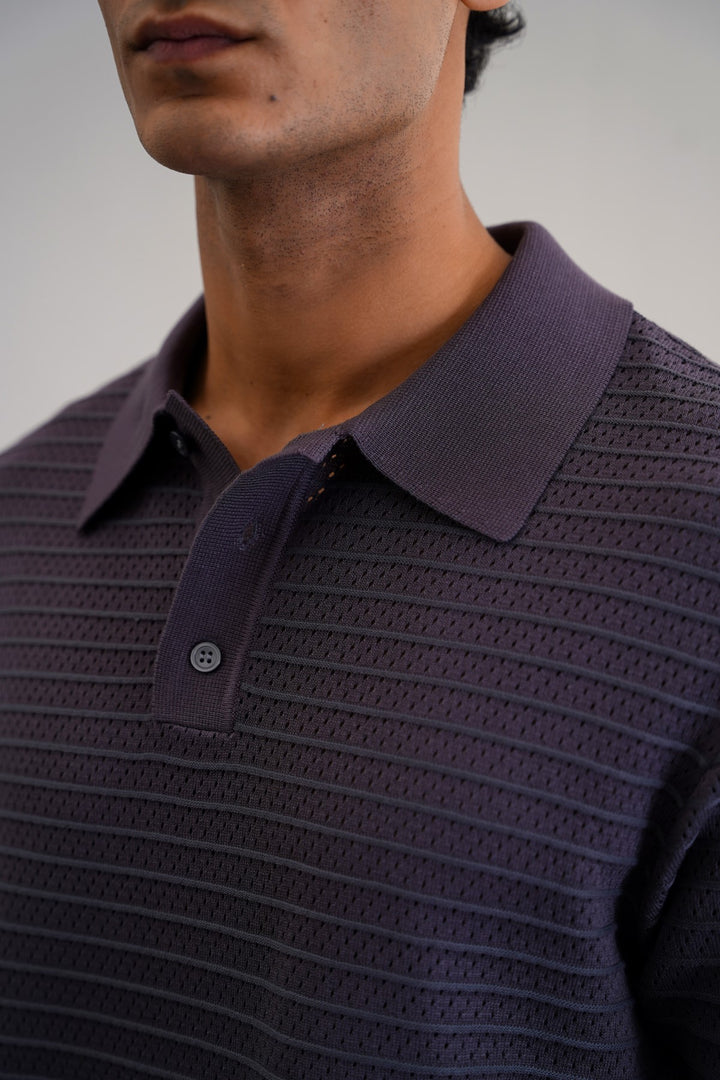 CHARCOAL KNITTED MESH POLO