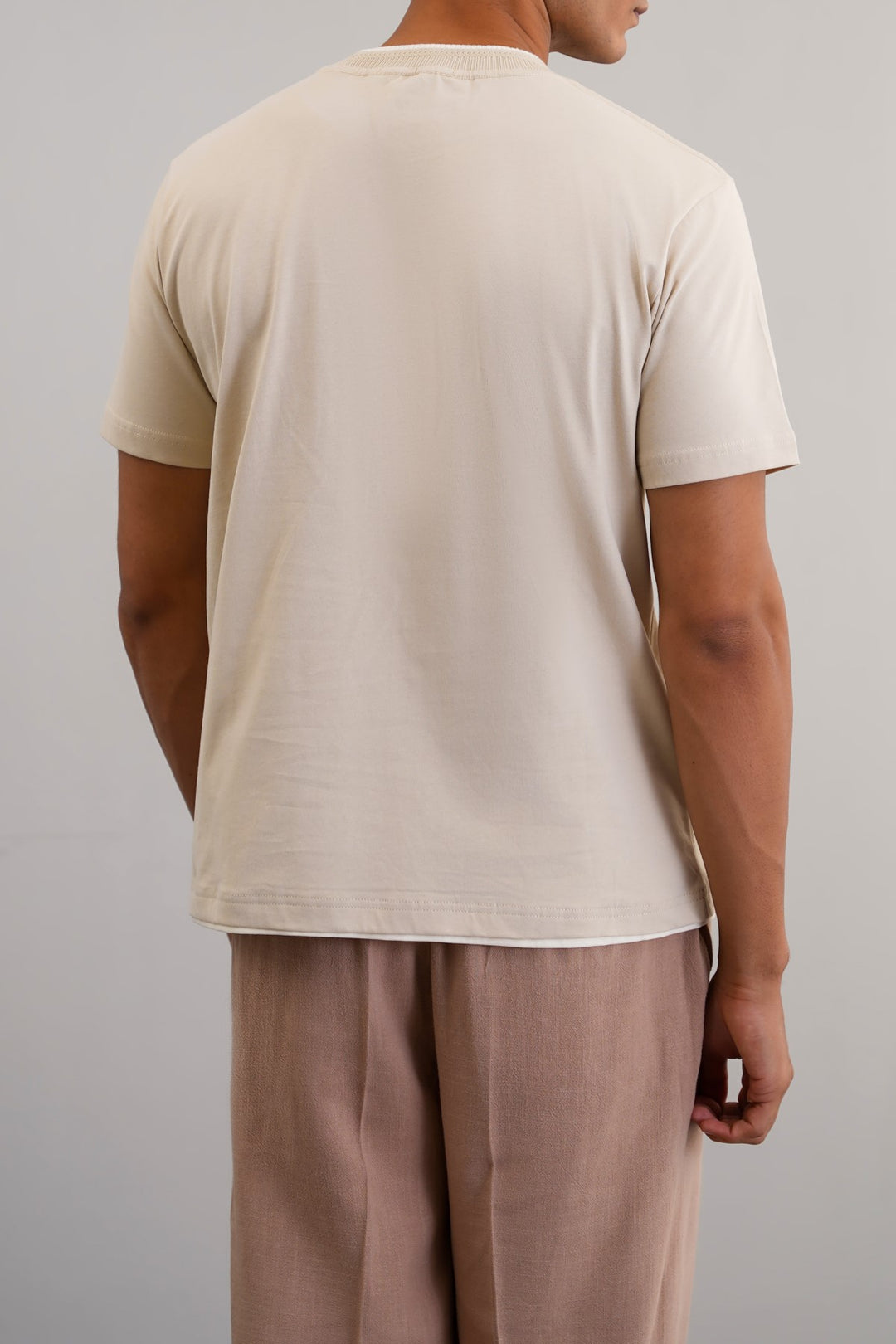 BEIGE JACQUARD RIB TEE