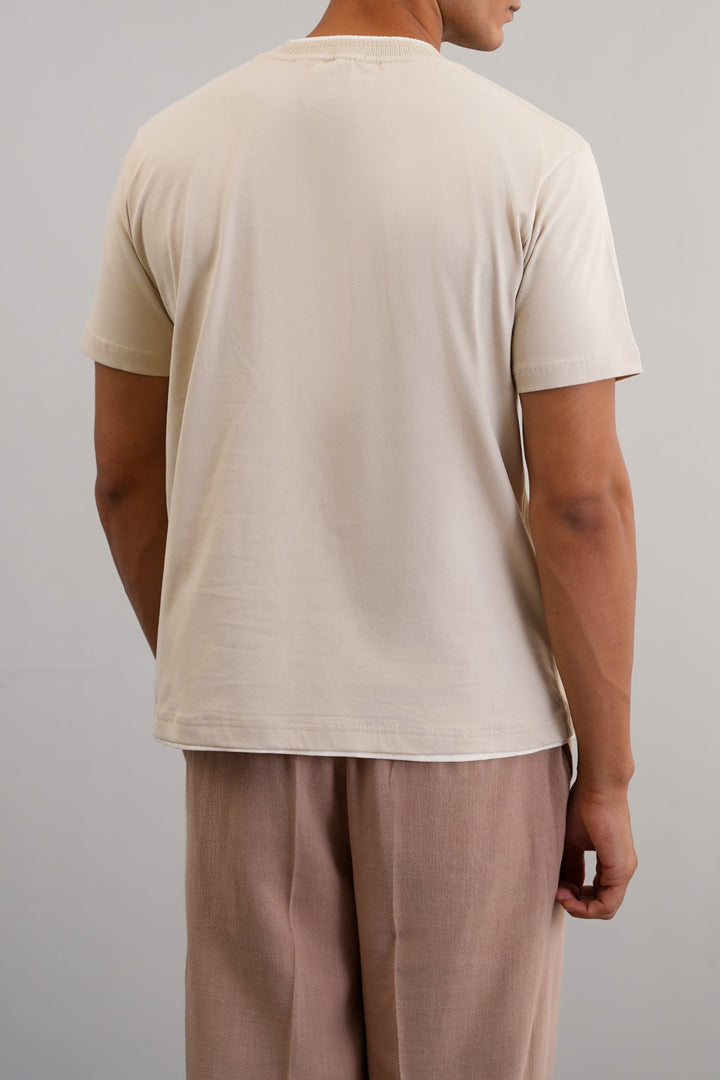 BEIGE JACQUARD RIB TEE