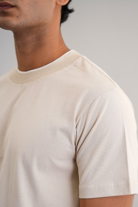 BEIGE JACQUARD RIB TEE
