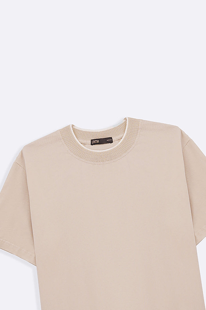 BEIGE JACQUARD RIB TEE
