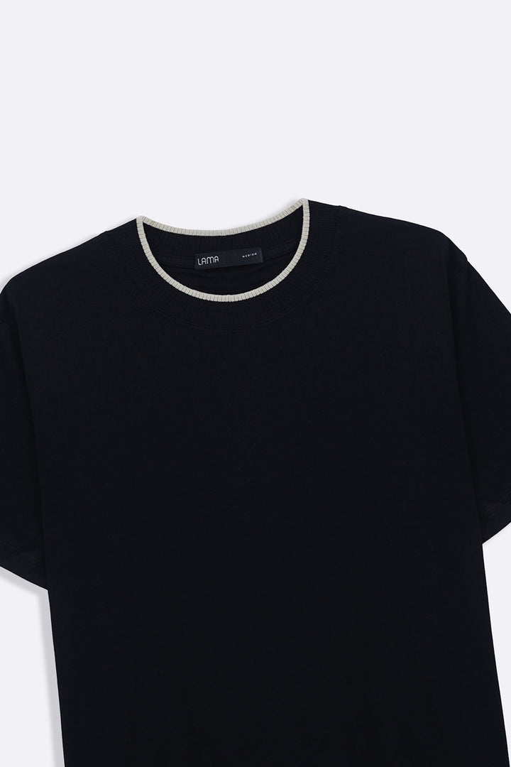 BLACK JACQUARD RIB TEE