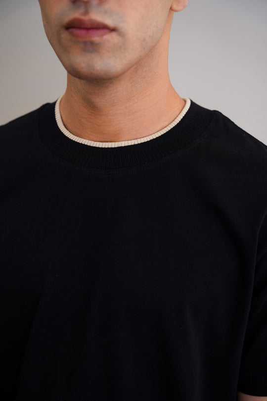 BLACK JACQUARD RIB TEE