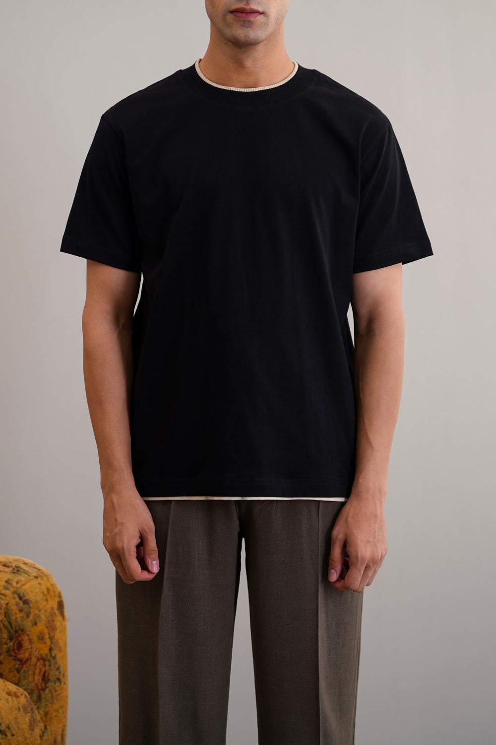BLACK JACQUARD RIB TEE