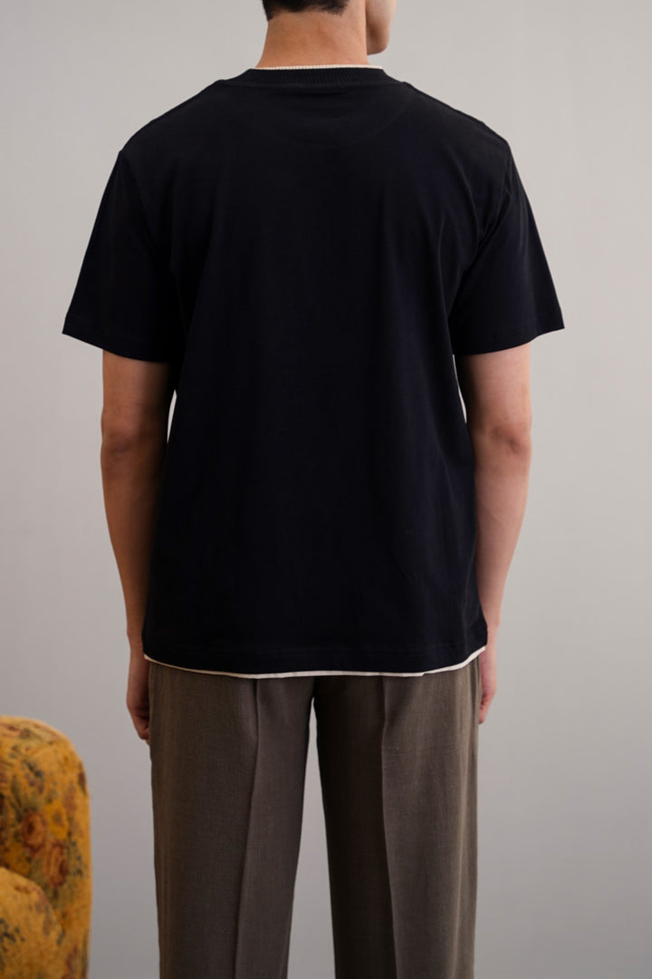 BLACK JACQUARD RIB TEE