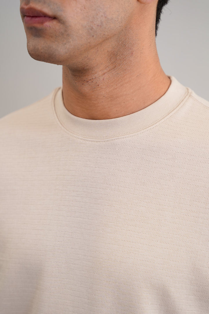 BEIGE JACQUARD COTTON CLASSIC TEE
