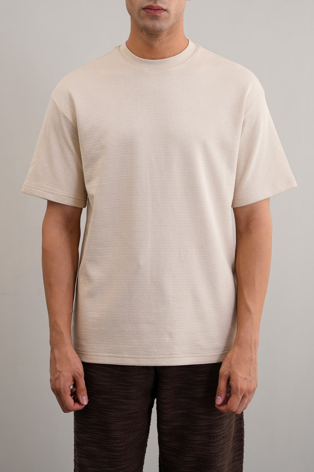 BEIGE JACQUARD COTTON CLASSIC TEE