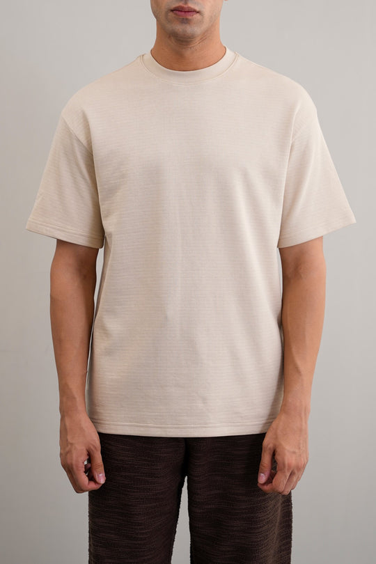 BEIGE JACQUARD COTTON CLASSIC TEE