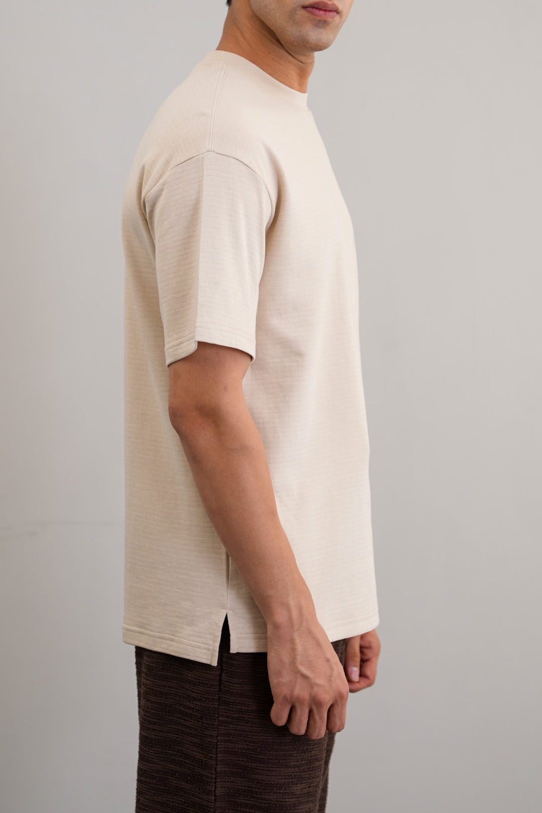 BEIGE JACQUARD COTTON CLASSIC TEE