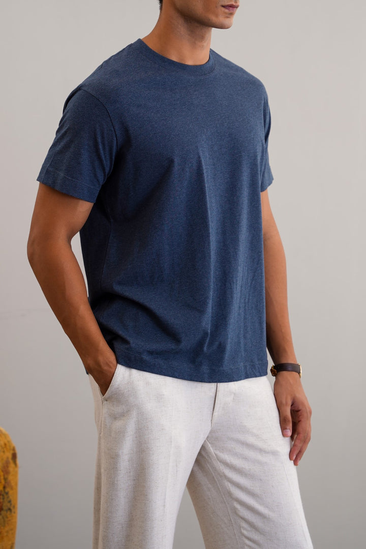MELANGE NAVY BASIC COTTON TEE