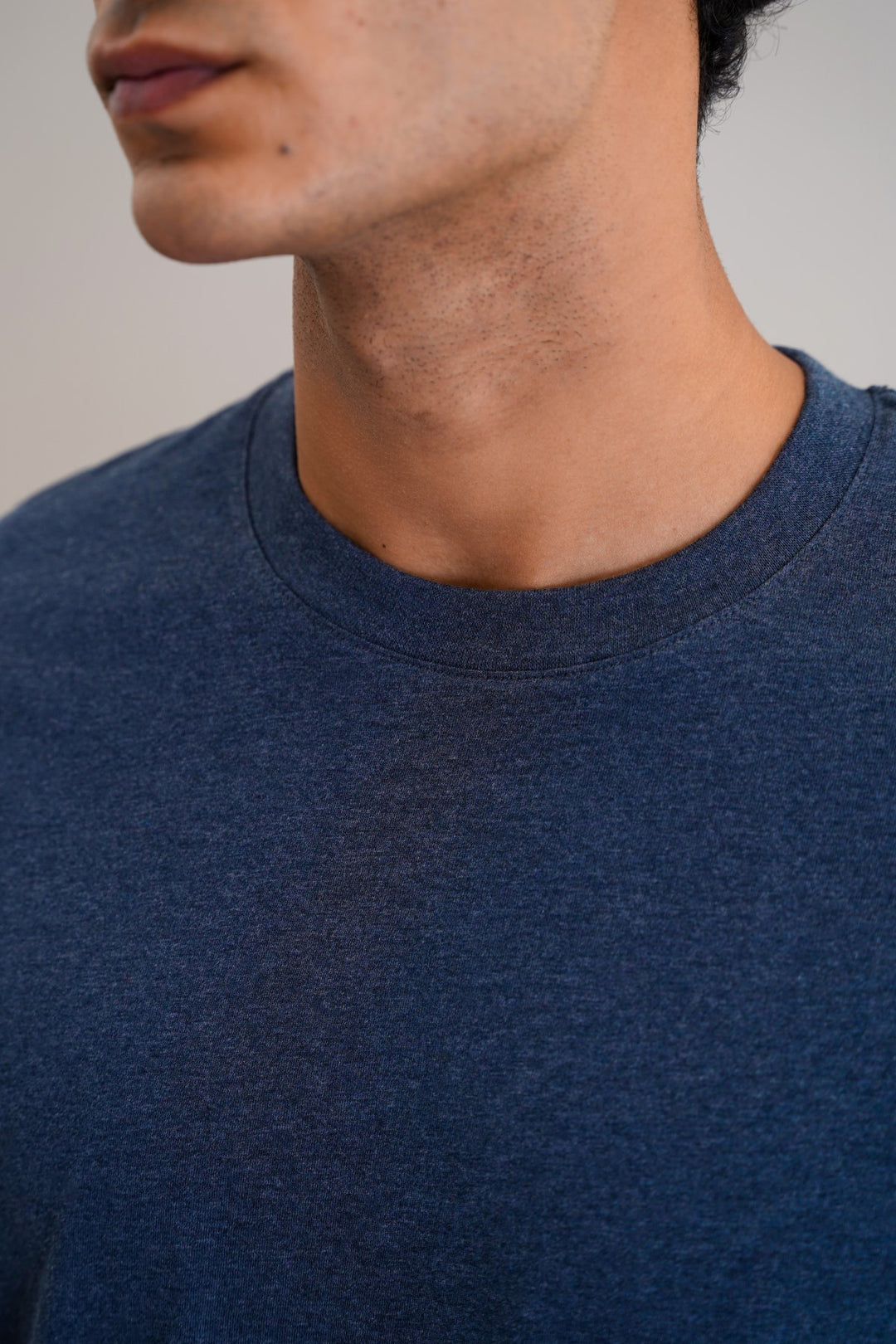 MELANGE NAVY BASIC COTTON TEE