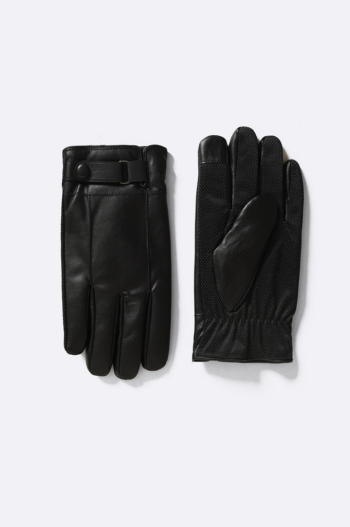 BLACK GLOVE FAUX LEATHER GLOVES