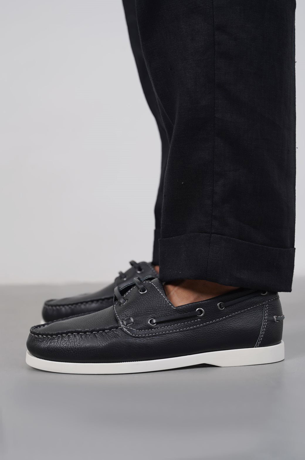 Black leather boat shoes online