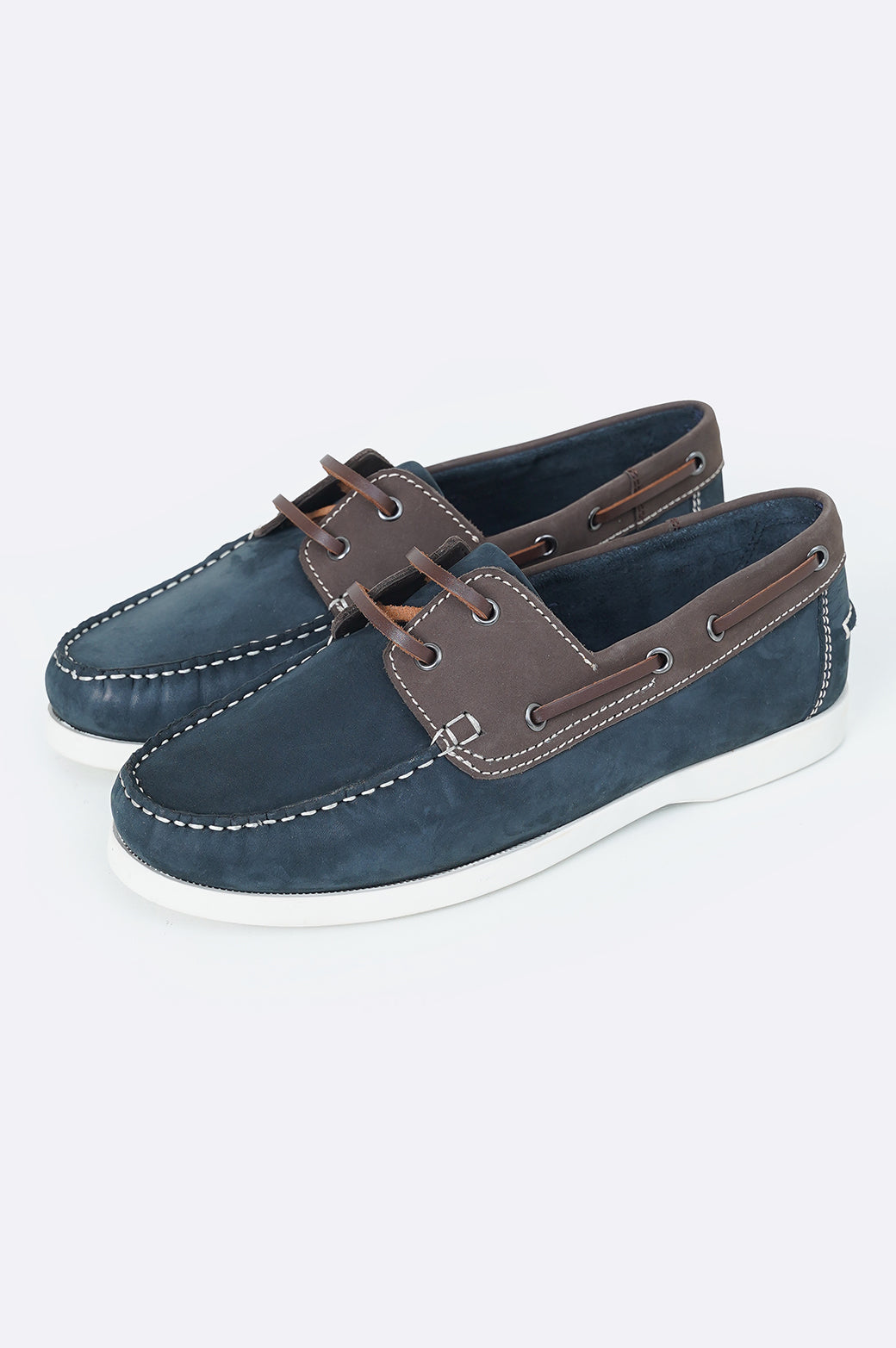 NAVY ESPRESSO CONTRAST LEATHER BOAT SHOES